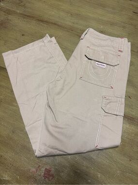 True Religion Women's Cargo Pants in Beige with Red Accent Stitching | 29